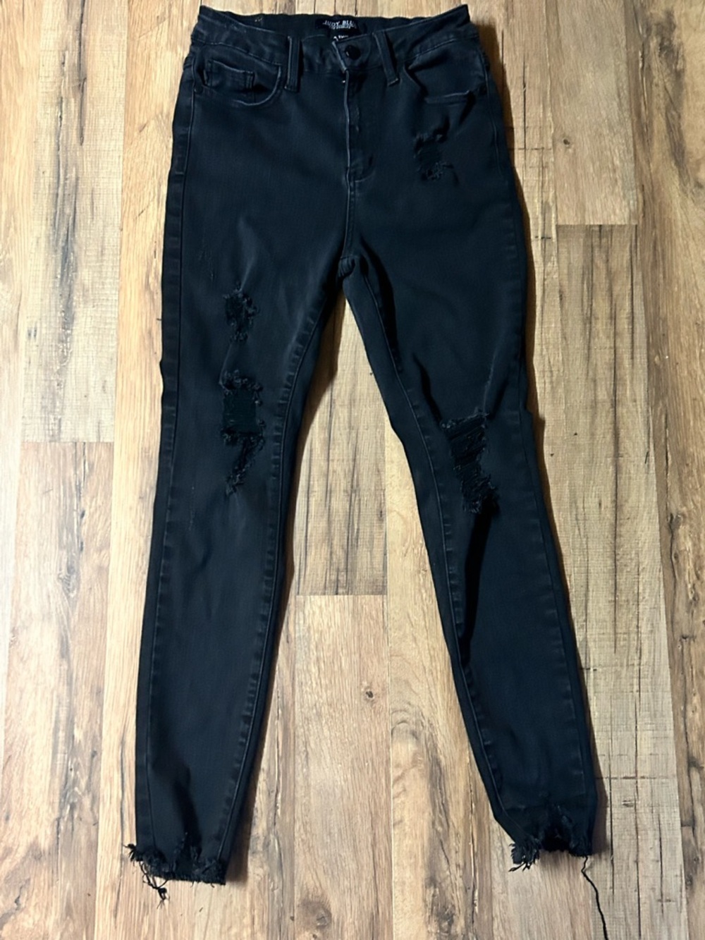 Judy Blue Jeans Size  7/28 Black Denim Skinny Fit Distressed Raw Hem